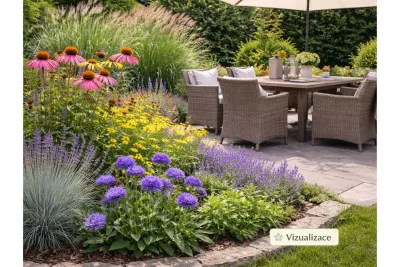 VIZUALIZACE: hlaváč, nepeta, kostřava, zlatobýl (krásnoočko), třapatka, rozrazil a ozdobnice čínská