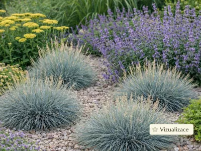 VIZUALIZACE: kostřava sivá, šalvěj / nepeta a řebříček