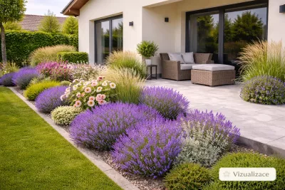 VIZUALIZACE: levandule, růže, santolina, ozdobnice čínská