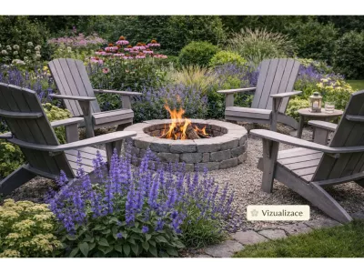 VIZAULIZACE: šalvěj hajní Blue Queen, třapatky, nizké bílé rozchodníky, nepety, a okrasné trávy