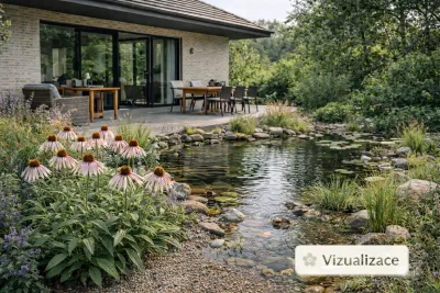 sazenice trvalky třapatovka bledá / echinacea pallida sazenice-kvetin.cz VIZUALIZACE: třapatovka bledá u jezírka