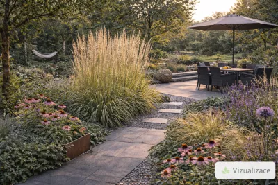 VIZUALIZACE: třtina ostrokvětá, třapatka, kavyl, levandule aj.